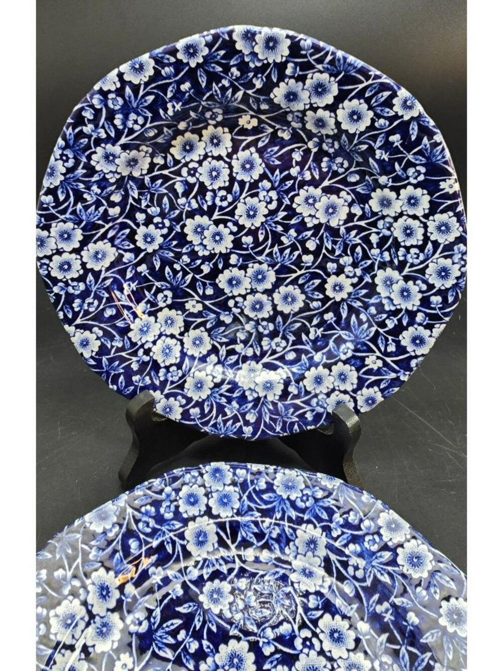 Crownford Calico Blue White Floral Plates Staffordshire England Set of 2 DH3003 - Picture 2 of 4